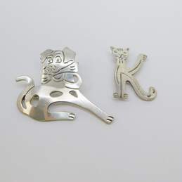 Taxco Sterling Silver Dog & Initial K Cat Brooches 23.7g