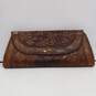 Unbranded Large Brown Floral Leather Clutch Purse image number 1