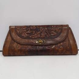 Unbranded Large Brown Floral Leather Clutch Purse