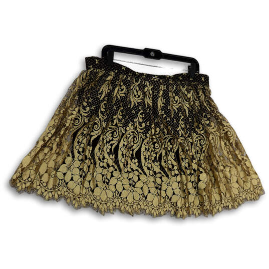 Womens Brown Lace Floral Pleated Elastic Waist Short A-Line Skirt Size L image number 1