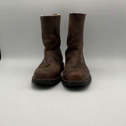 Mens Brown Leather Fur Lined Pull-On Square Toe Ankle Western Boots Size 12