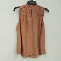 NWT Womens Brown Ruffle Smocked Neck Sleeveless Blouse Top Size Small