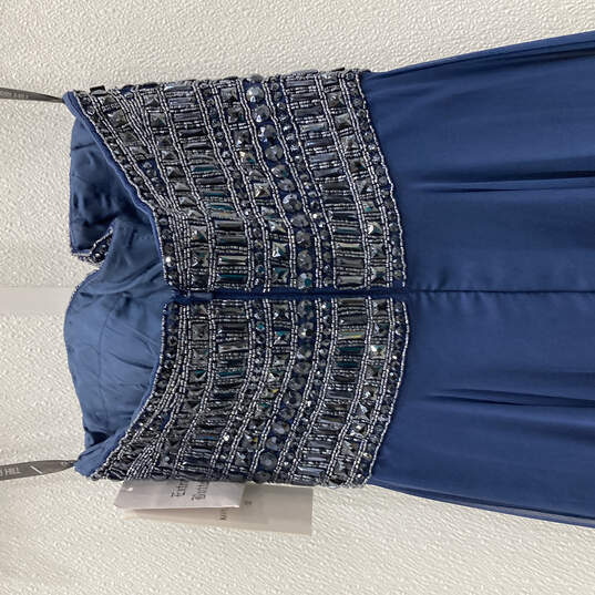 NWT Womens Blue Beaded Strapless Back-Zip Chiffon Maxi Dress Size 00 image number 4