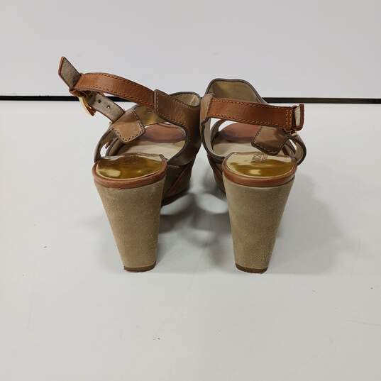 Michael Kors Women's Brown Leather Peep Toe Heeled Platform Sandals Size 8M image number 2