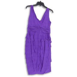 Womens Purple Sleeveless V-Neck Bow Ruffle Back Zip A-Line Dress Size 12 alternative image