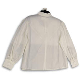 NWT Womens White Mock Neck Long Sleeve Button Front Pleated Blouse Top Sz L alternative image