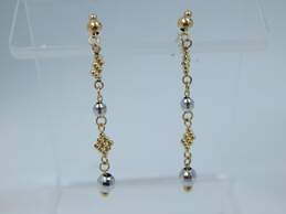 14K Yellow & White Gold Bead & Dangle Post Earrings 1.3g alternative image