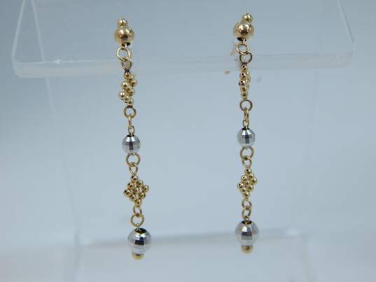 14K Yellow & White Gold Bead & Dangle Post Earrings 1.3g image number 2