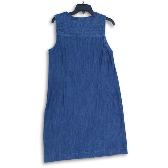 NWT Talbots Womens Blue Denim Split Neck Sleeveless A-Line Dress Size 10P image number 2