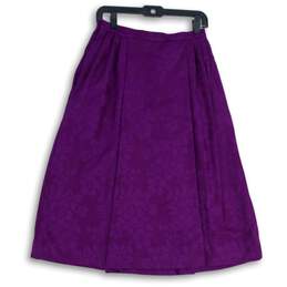 Jaeger Womens Purple Floral Pleated Side Zip Midi A-Line Skirt Size 12 alternative image