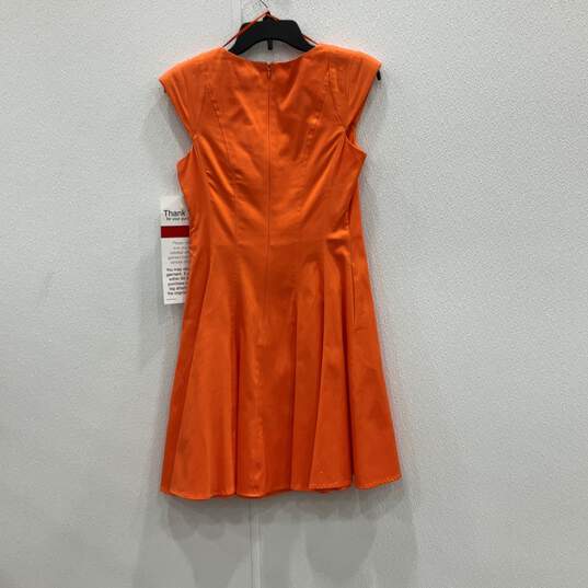 NWT Womens Orange Cap Sleeve V-Neck Back Zip Pleated Fit & Flare Dress Size 2 image number 2