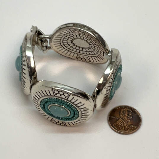 Designer Brighton Silver-Tone Engraved Turquoise Stone Cuff Bracelet image number 3