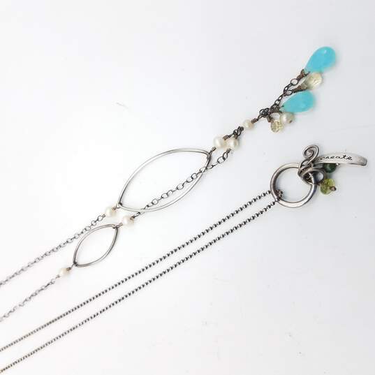 925 Sterling Silver Necklaces w/ Aquamarine Pearl & Smokey Quartz image number 1