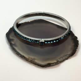 Designer Henri Bendel Silver-Tone Blue Rhinestone Hinged Bangle Bracelet
