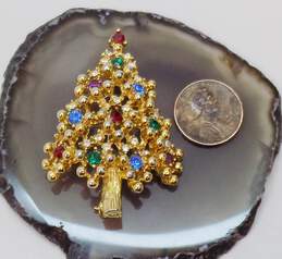 Vintage Eisenberg Colorful Rhinestone Gold Tone Christmas Tree Brooch 13.5g alternative image