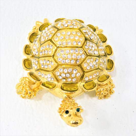 Unbranded Gold Turtle with Rhinestone Shell Trinket Box image number 2