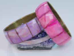 Artisan India Brass & Silvertone Pink & Purple Mother of Pearl Shell Inlay Thin & Wide Stacking Bangle Bracelets 91g