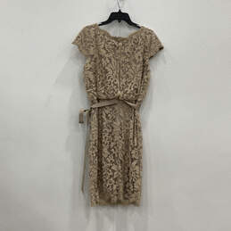 Womens Brown Floral Lace Back Zip Overlay Knee Length Blouson Dress Size 14 alternative image