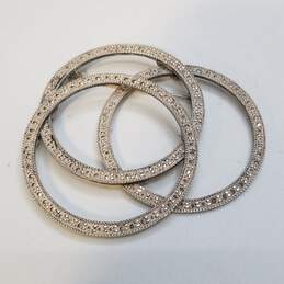 Sterling Silver Diamond Texture 3 Interlocking Rings Brooch 20.7g alternative image