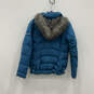 Womens Blue Faux Fur Long Sleeve Hooded Full-Zip Puffer Jacket Size Medium image number 3