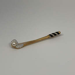 Designer Swarovski Gold-Tone Rhinestone Golf Club Brooch Pin With Dust Bag alternative image
