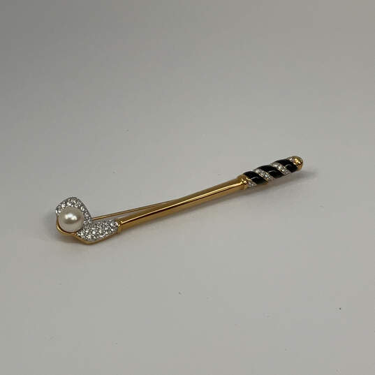 Designer Swarovski Gold-Tone Rhinestone Golf Club Brooch Pin With Dust Bag image number 2