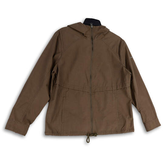 Womens Brown Long Sleeve Pockets Hooded Full Zip Windbreaker Jacket Size XL image number 1