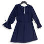 NWT Womens Blue V-Neck Long Sleeve Back Zip Shift Dress Size 8 image number 2