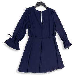 NWT Womens Blue V-Neck Long Sleeve Back Zip Shift Dress Size 8 alternative image