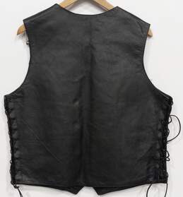 Men's 100% Leather Button Up Lace Biker Vest Size XXL alternative image
