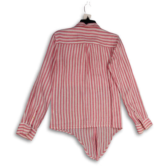 Womens Pink White Striped Long Sleeve Tie Front Button-Up Shirt Size 8 image number 3