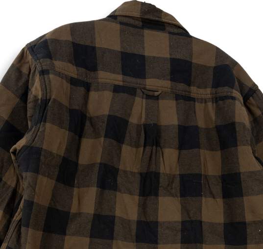 Mens Brown Black Check Long Sleeve Sherpa Lined Shirt Jacket Size Large image number 4