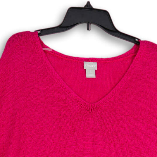 Womens Pink V-Neck Short Sleeve Knit Pullover Blouse Top Size 2 (us size L) image number 3