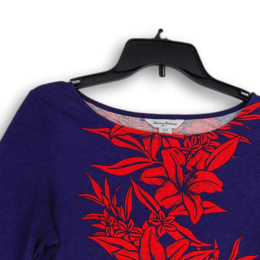 Womens Blue Red Floral Boat Neck Long Sleeve Tunic Top Size Small image number 3