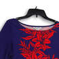 Womens Blue Red Floral Boat Neck Long Sleeve Tunic Top Size Small image number 3