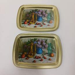 Pair of Painted Tin Trays Featuring Art by Colad