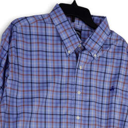 NWT Mens Blue Plaid Regular Fit Collared Long Sleeve Button-Up Shirt Sz 2XL