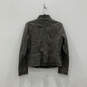 Womens Gray Leather Long Sleeve Full-Zip Motorcycle Jacket Size Small image number 1