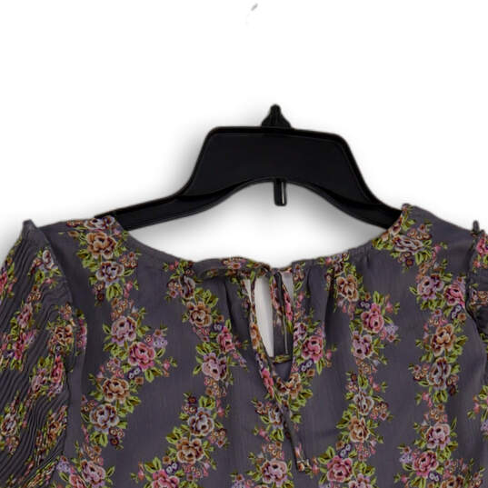 NWT Womens Gray Purple Floral Long Puff Sleeve Pullover Blouse Top Size S image number 4