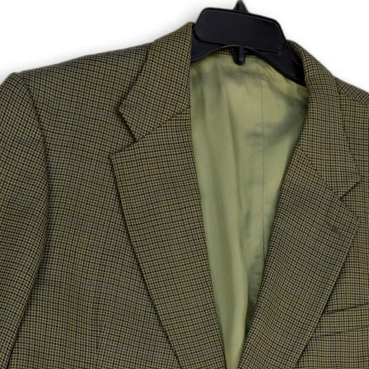 Mens Green Notch Lapel Long Sleeve Flap Pockets Two Button Blazer Size 48R image number 3