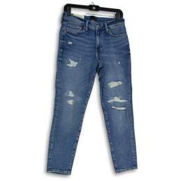 NWT Womens Blue Medium Wash Skinny Fit Stretch Denim Cropped Jeans Size 30