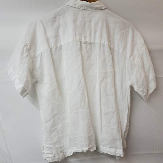 Eileen Fisher Petite White Short Sleeve Button-Up Linen Shirt Women's PL/PG image number 2