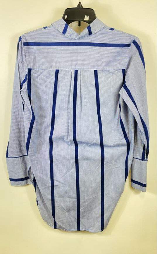 Madewell Women Blue Striped Tunic Button Up Shirt XXS image number 2