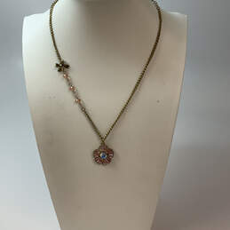 Designer Betsey Johnson Silver-Tone Link Chain Flower Pendant Necklace