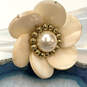 Designer Kate Spade Gold-Tone Beaded Cream Enamel Flower Pearl Band Ring image number 1