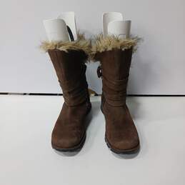 Women's Columbia Suede Side Zip Faux Fur Snow Boot Chatel Brown Sz 11