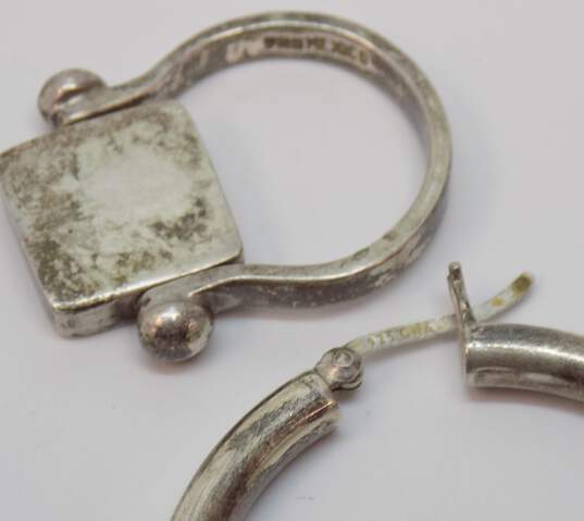 Artisan 925 Rose Quartz Point Pendant Necklace Chunky Tube Hoop Earrings & Square Spinner Ring 23.5g image number 4