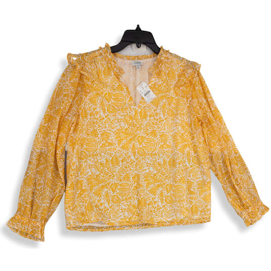 NWT Womens Yellow Floral Long Sleeve V-Neck Pullover Blouse Top Size Small image number 1