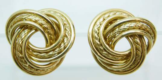 14K Gold Smooth & Twisted Rope Interlocking Circles Knot Post Earrings 4.7g image number 1