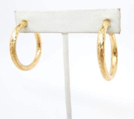 14K Gold Etched & Satin Finish Tube Hoop Earrings For Repair 2.8g image number 4